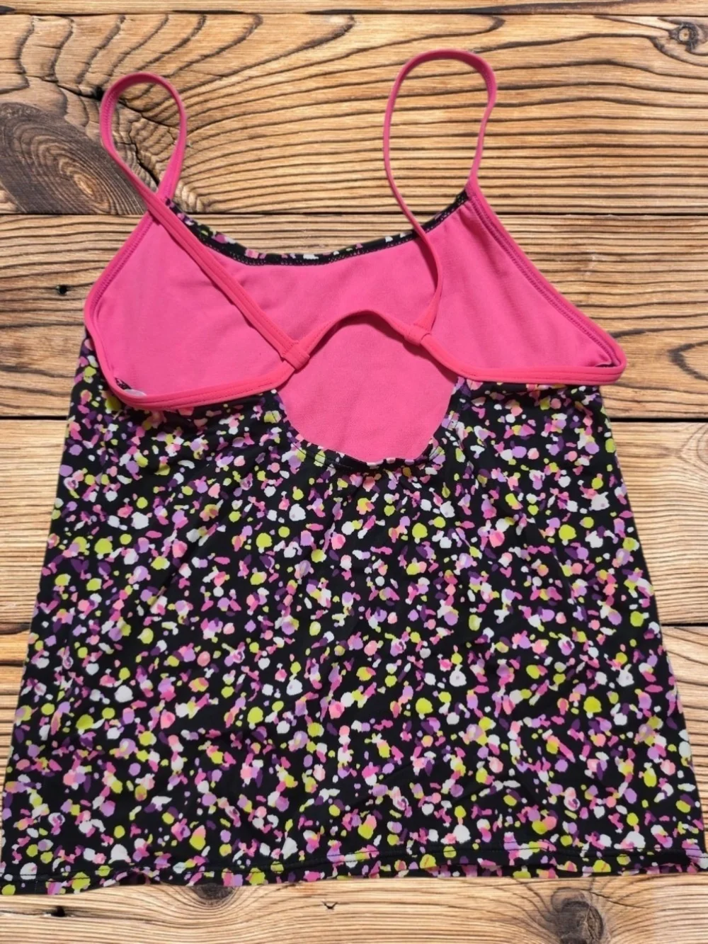 Nike Black Tank Top with Pink Straps and Neon Lime Dots